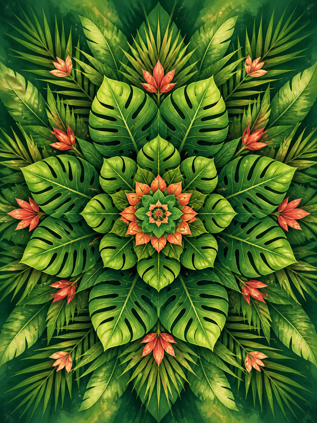 Diamond Painting Tropische Bladeren Mandala – een krachtige groene mandala van tropische bladeren
