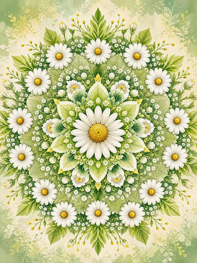 Diamond Painting Witte Margriet Mandala – een frisse botanische mandala van witte margrieten