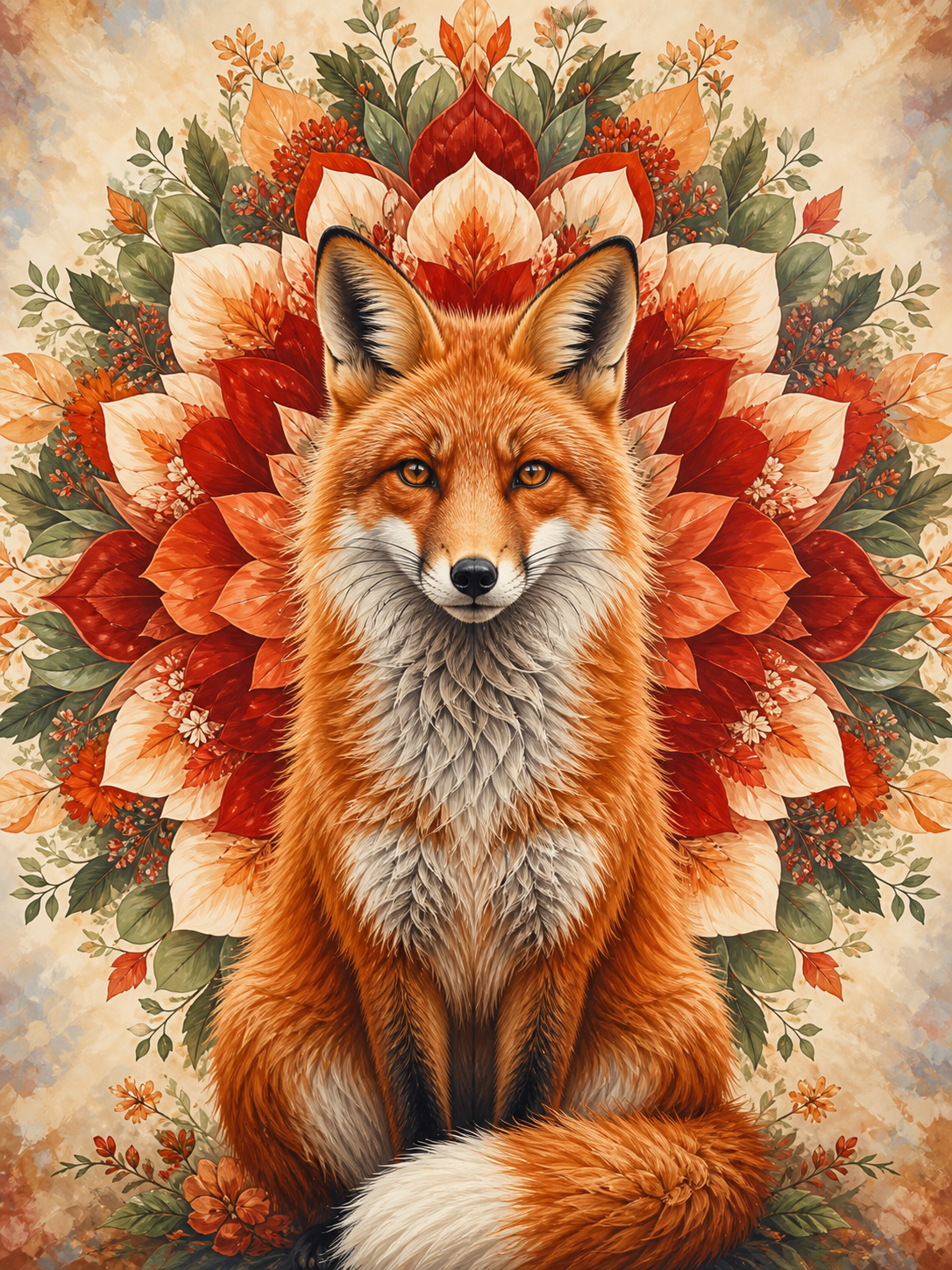 Diamond Painting Vos met Bloemenmandala – een rossige vos voor een zachte bloemenmandala