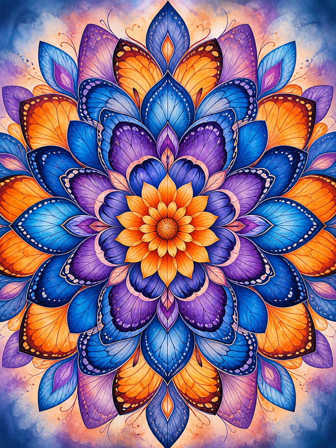 Diamond Painting Vlinder Mandala – een radiale mandala gevormd door kleurrijke vlindervleugels