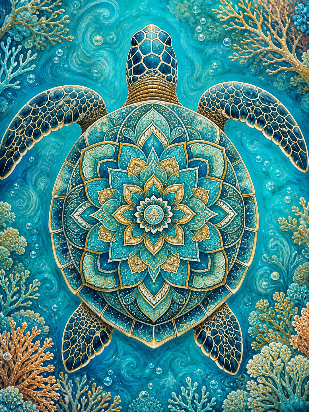 Diamond Painting Zeeschildpad Mandala – een zeeschildpad met een sierlijk mandalapatroon op het schild