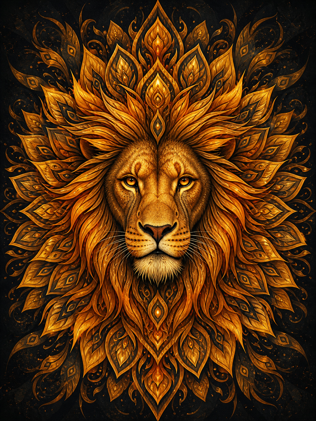 Diamond Painting Leeuw met Mandalamanen – een krachtig leeuwenportret met mandala-achtige manen