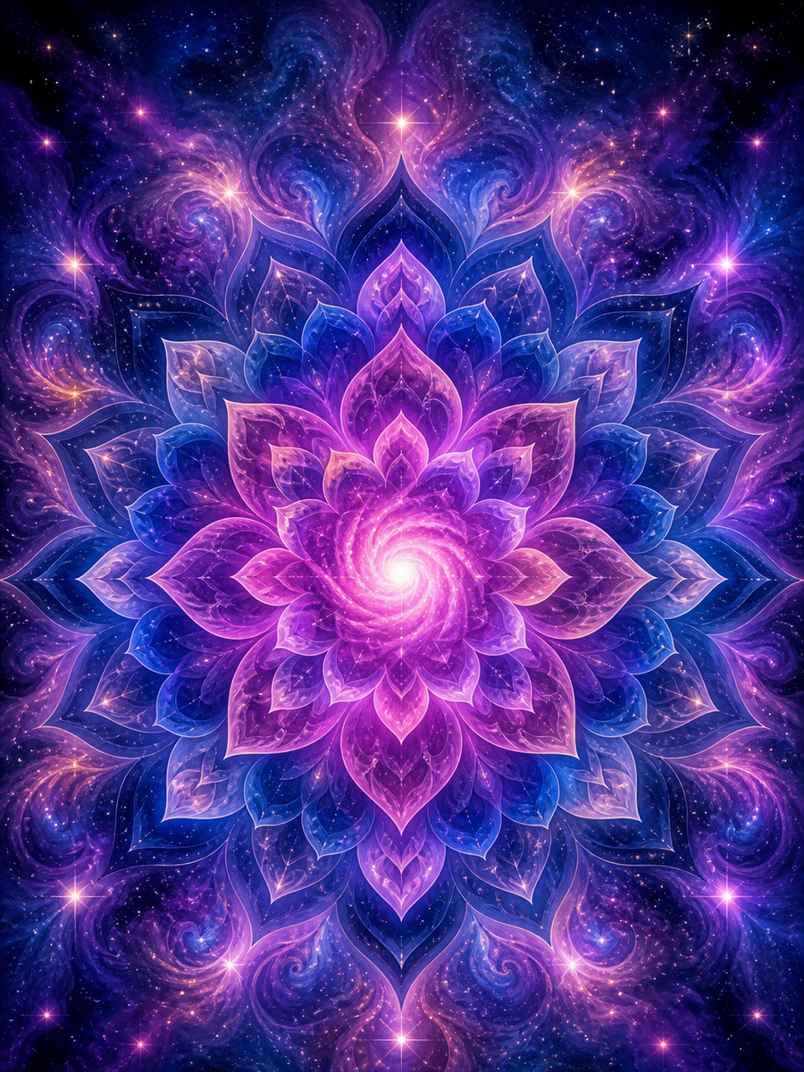 Diamond Painting Melkweg Mandala – een kosmische mandala van paarse, blauwe en roze nevels