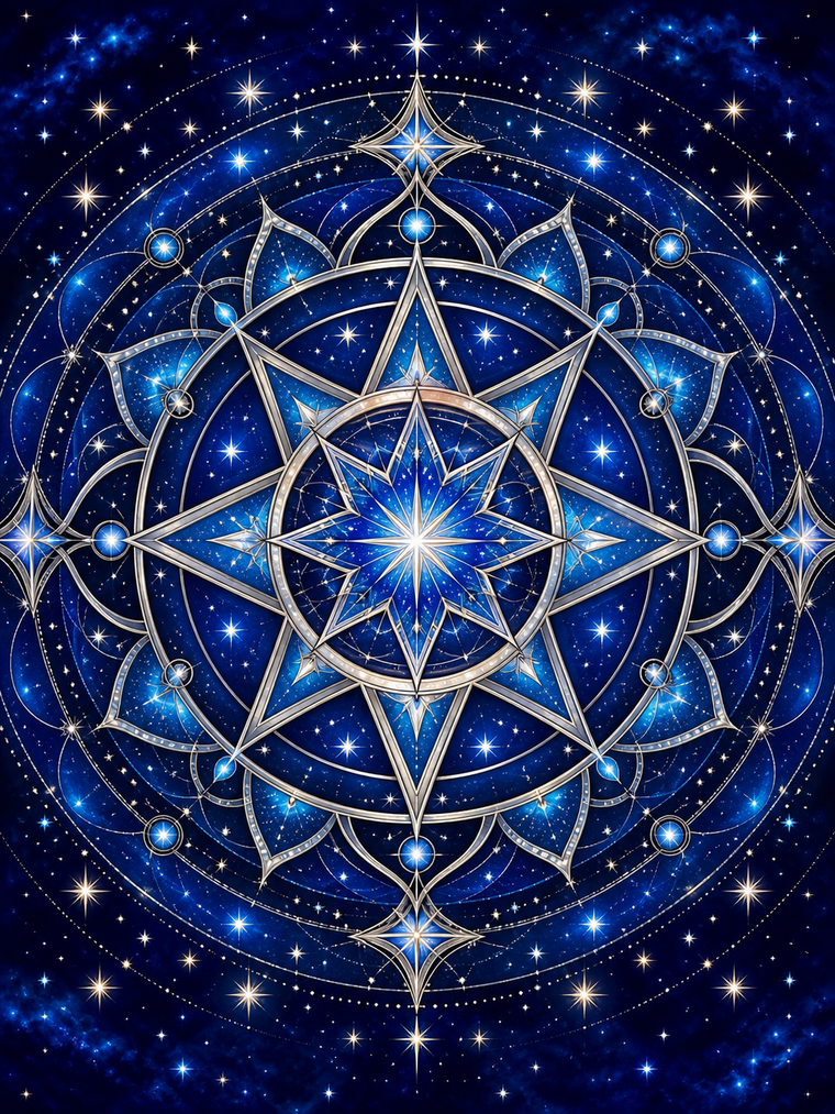 Diamond Painting Sterren Mandala – een geometrische sterrenmandala zonder tekst of sterrenbeeldlabels