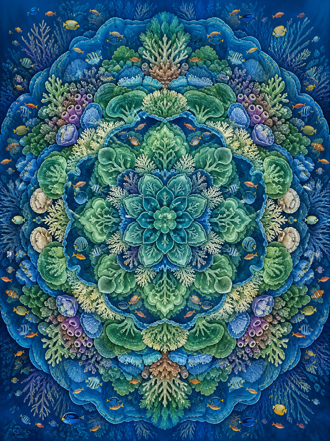 Diamond Painting Grote Koraalrif Mandala – een zeer gedetailleerde onderwatermandala met een origineel koraalrif