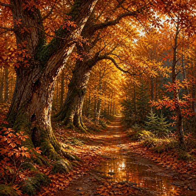 Diamond Painting Herfstbos in Koperlicht – volledig natuurontwerp