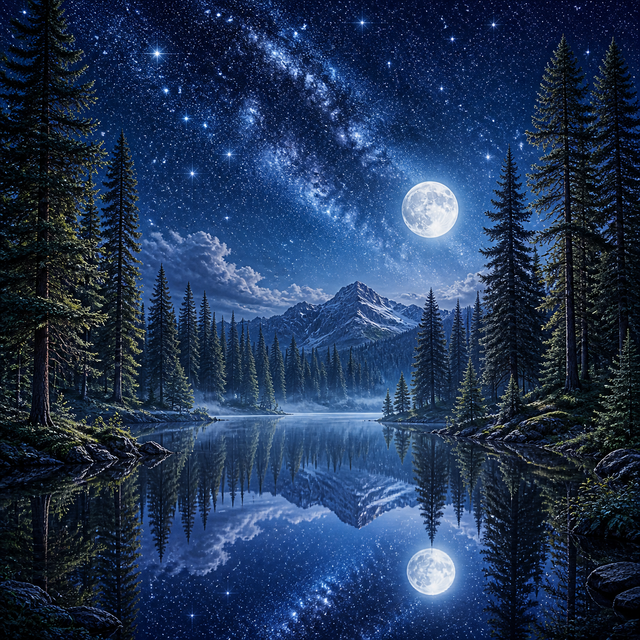 Diamond Painting Dennenbos onder de Sterren – volledig natuurontwerp