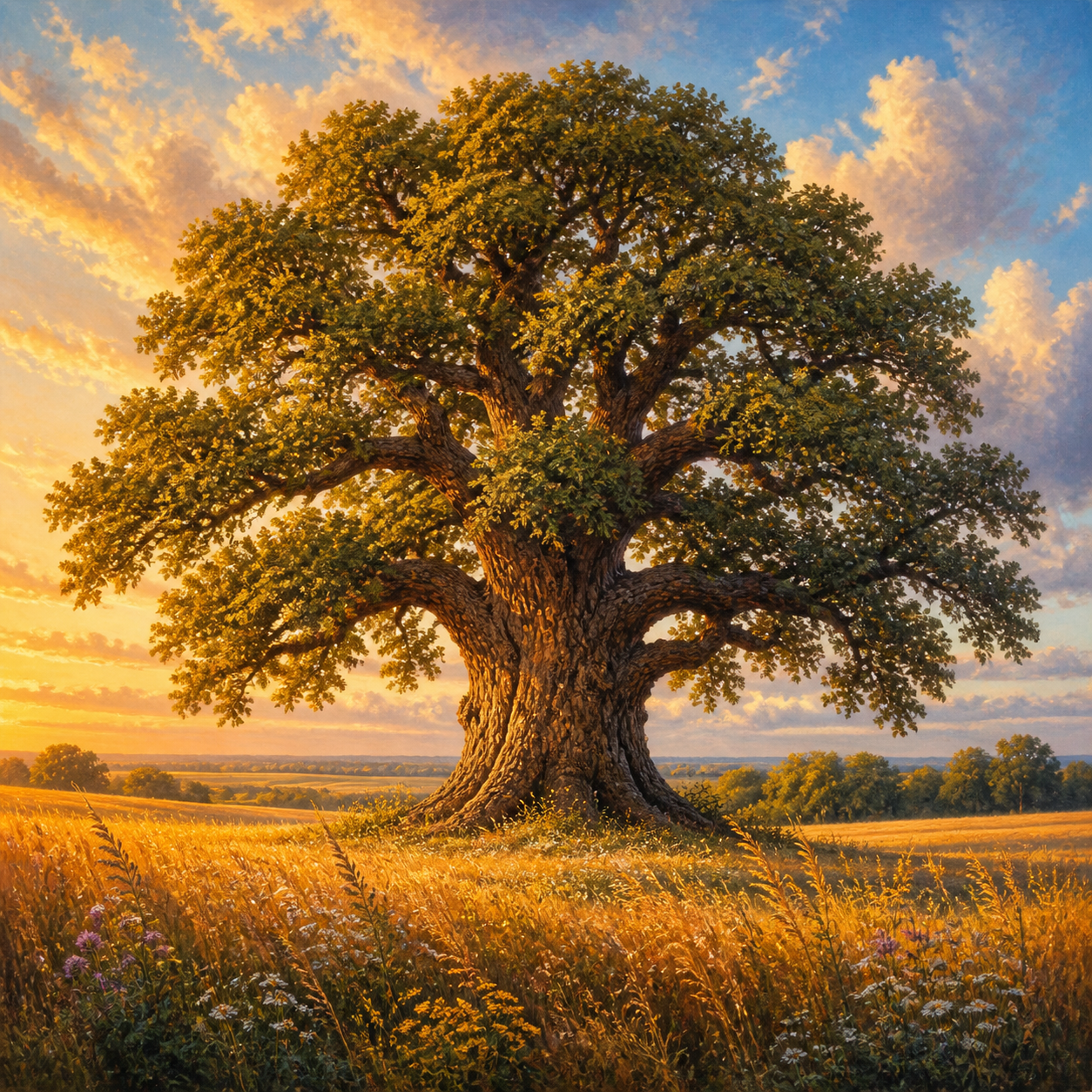 Diamond Painting Oude Eik in de Gouden Weide – volledig natuurontwerp