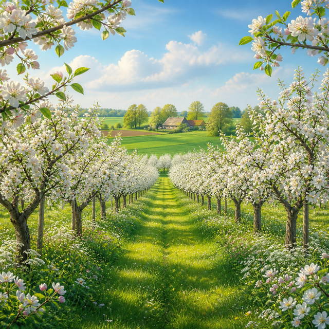 Diamond Painting Boomgaard in Voorjaarsbloei – volledig natuurontwerp