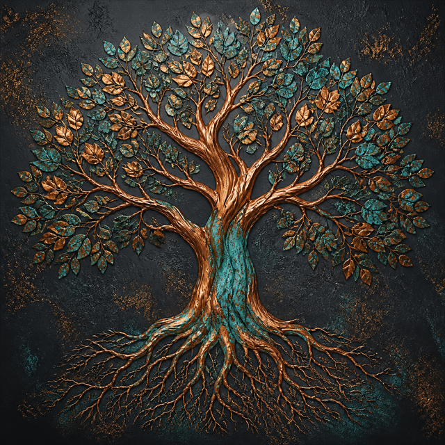 Diamond Painting Koperboom op Donkere Grond – volledig natuurontwerp