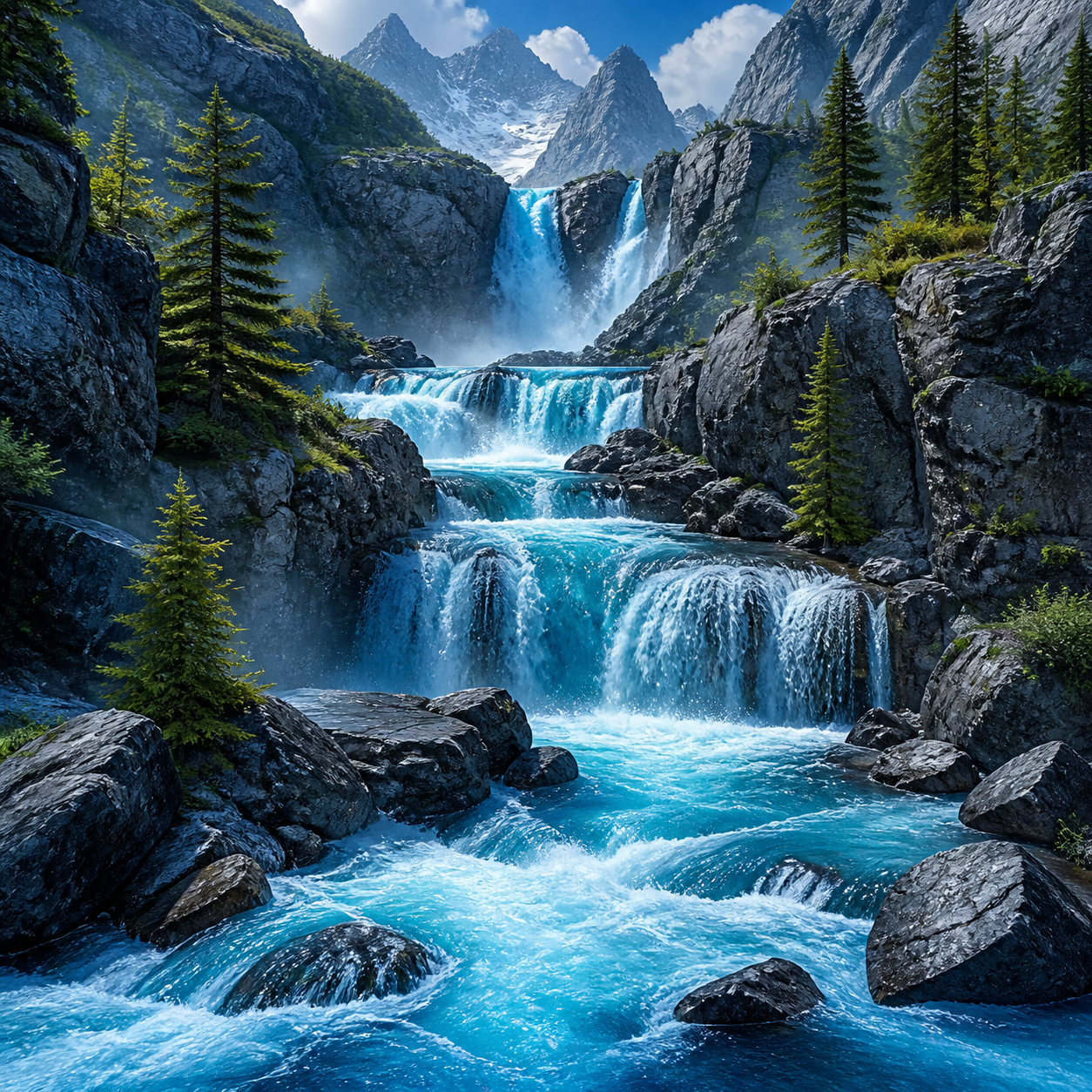 Diamond Painting Blauwe Waterval tussen Rotsen – volledig natuurontwerp