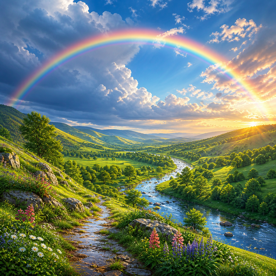 Diamond Painting Regenboog boven de Vallei – volledig natuurontwerp