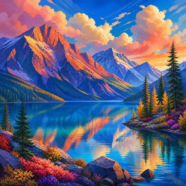 Diamond Painting Kleurrijk Berglandschap – volledig natuurontwerp