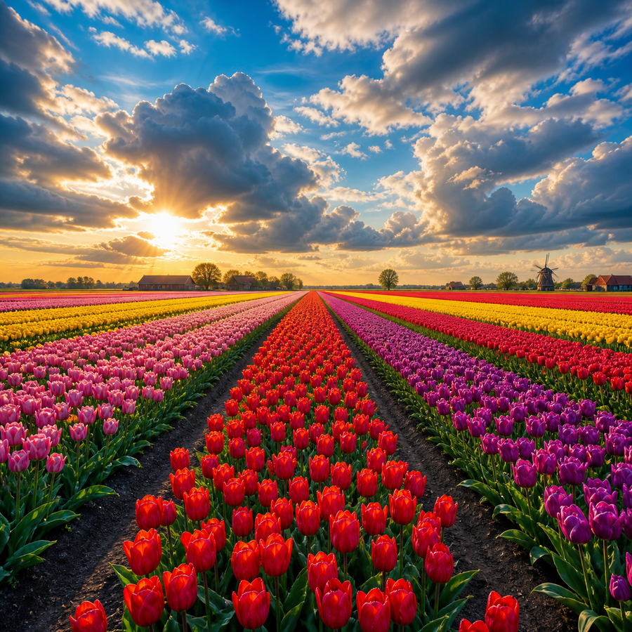 Diamond Painting Tulpenvelden onder Wolkenlucht – volledig natuurontwerp
