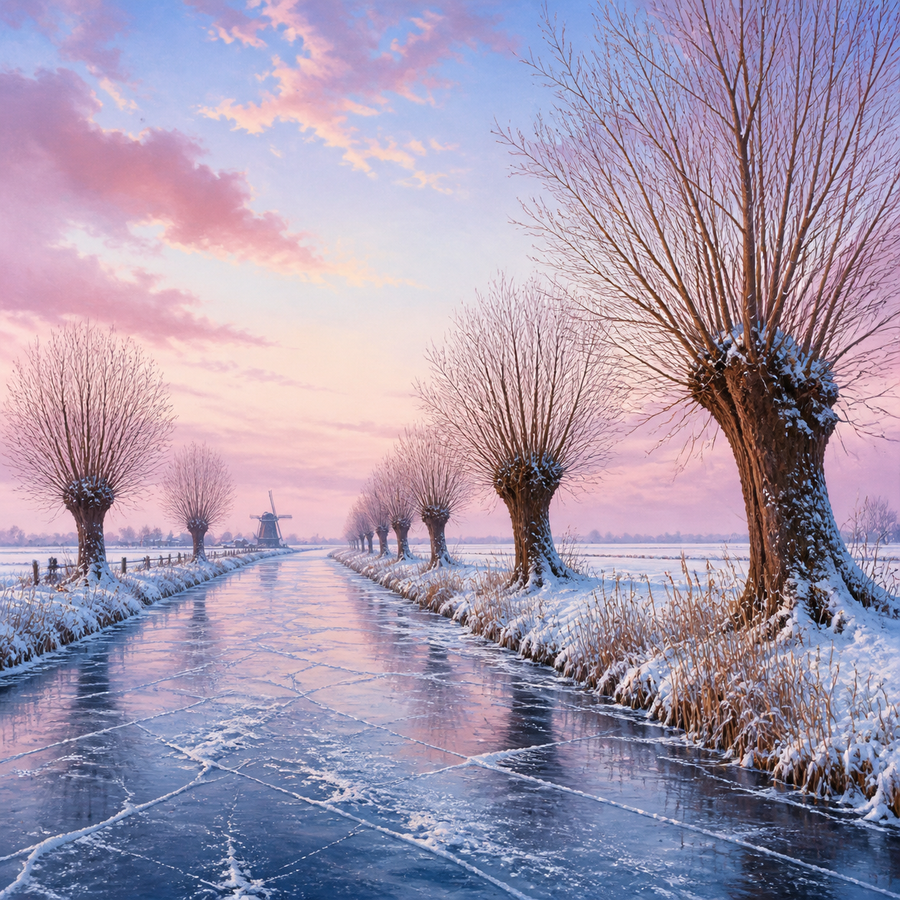 Diamond Painting Winterpolder met Schaatsvaart – volledig natuurontwerp