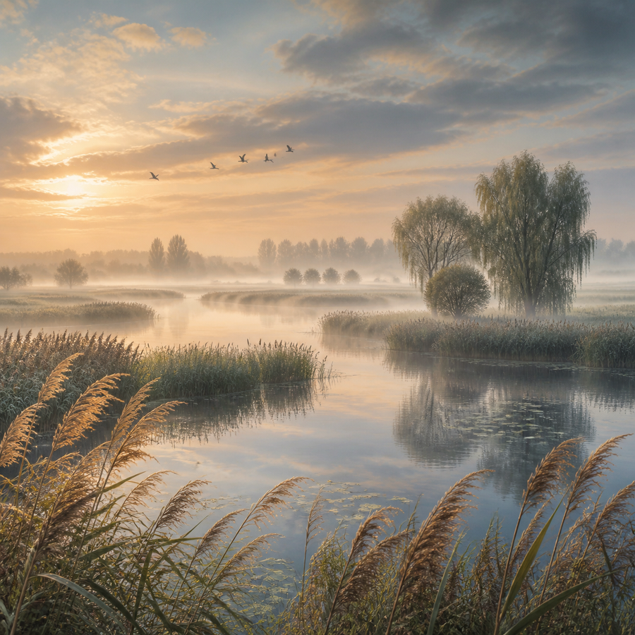 Diamond Painting Mist boven het Rivierenland – volledig natuurontwerp