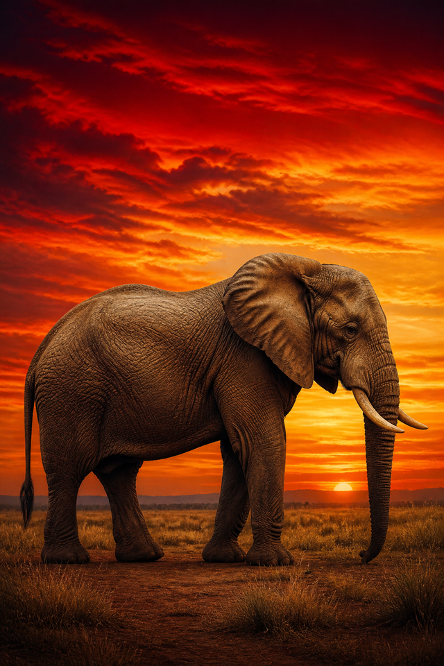 Diamond Painting Olifant bij Rode Zonsondergang – volledig olifantontwerp