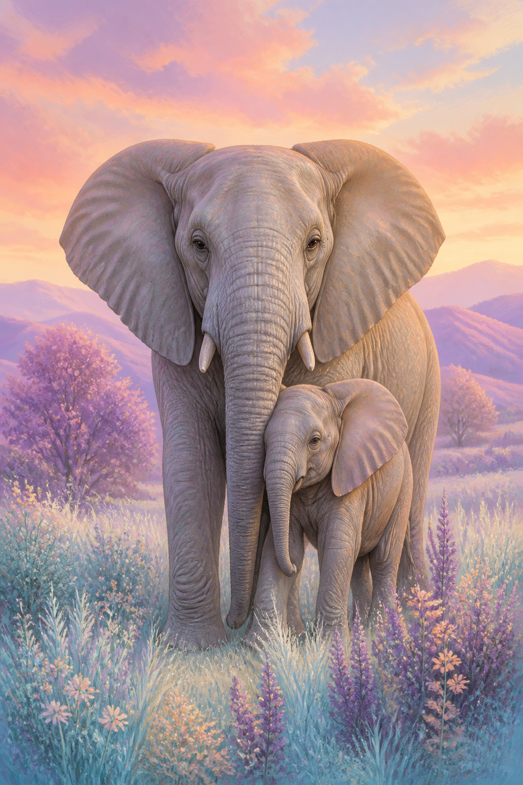Diamond Painting Olifantenfamilie in Pastel – volledig olifantontwerp