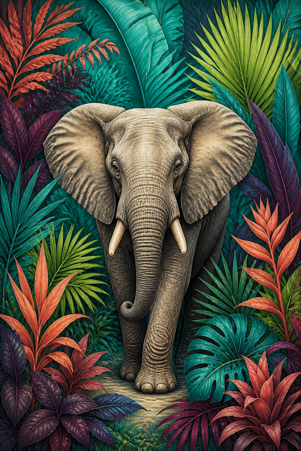 Diamond Painting Olifant in Tropische Kleuren – volledig olifantontwerp