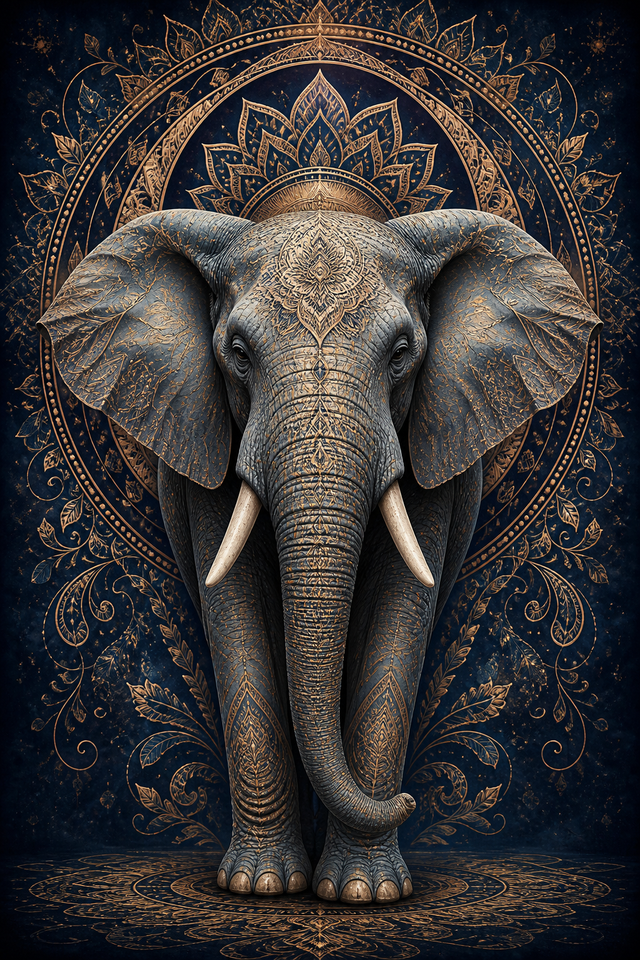 Diamond Painting Mandala Olifant Nachtblauw – volledig olifantontwerp