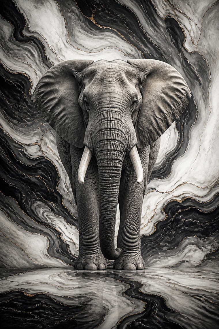 Diamond Painting Olifant Zwart Wit Marmer – volledig olifantontwerp