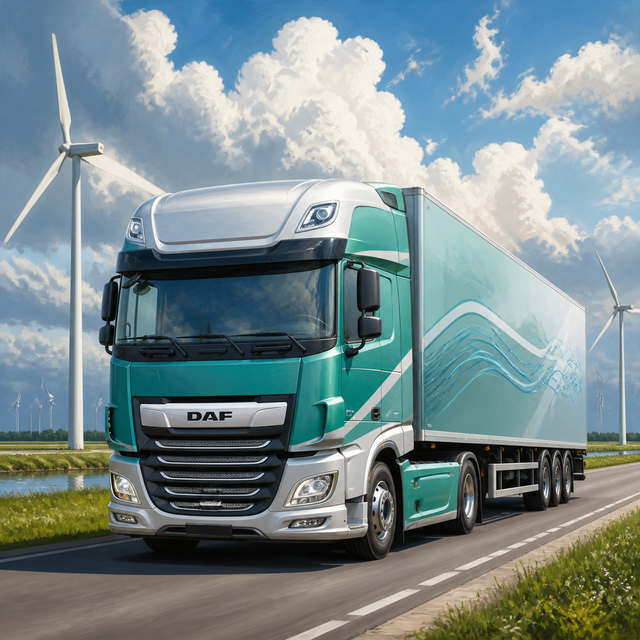 Diamond Painting DAF XF Electric bij de Windmolens – volledig origineel vrachtwagenontwerp