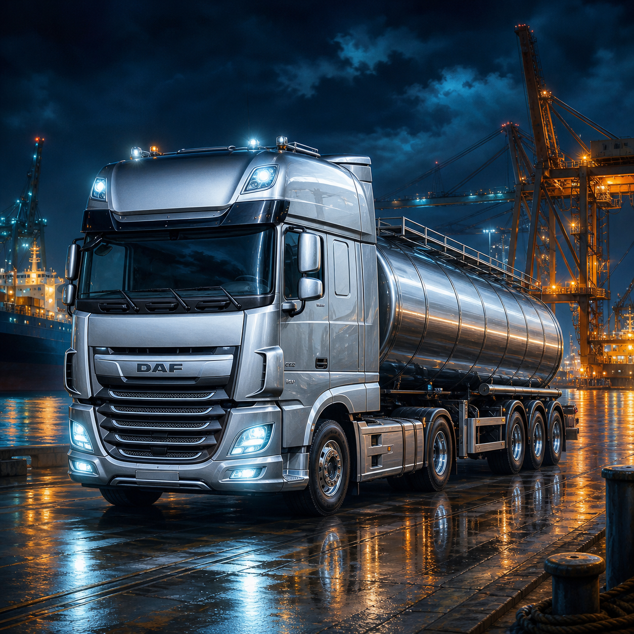 Diamond Painting DAF XF Tankwagen in de Haven – volledig origineel vrachtwagenontwerp