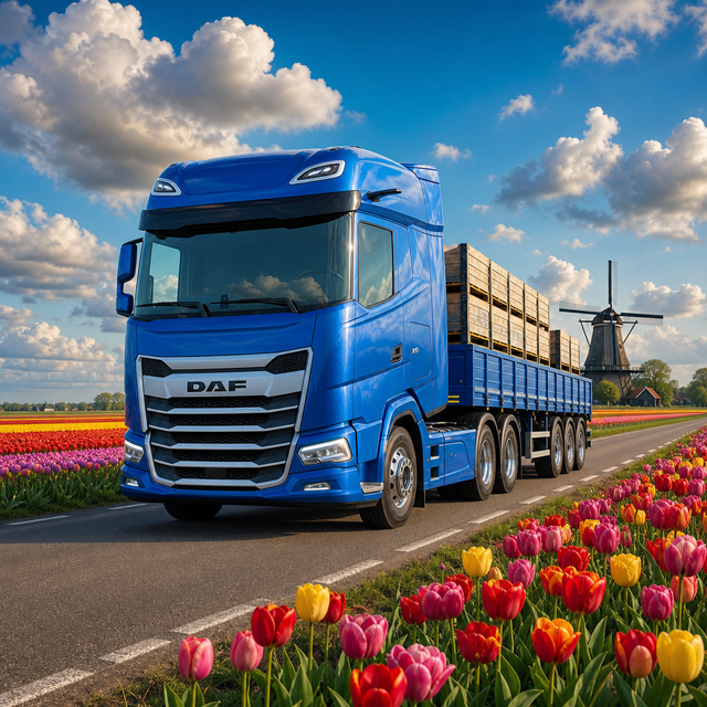 Diamond Painting DAF XG tussen de Tulpenvelden – volledig origineel vrachtwagenontwerp