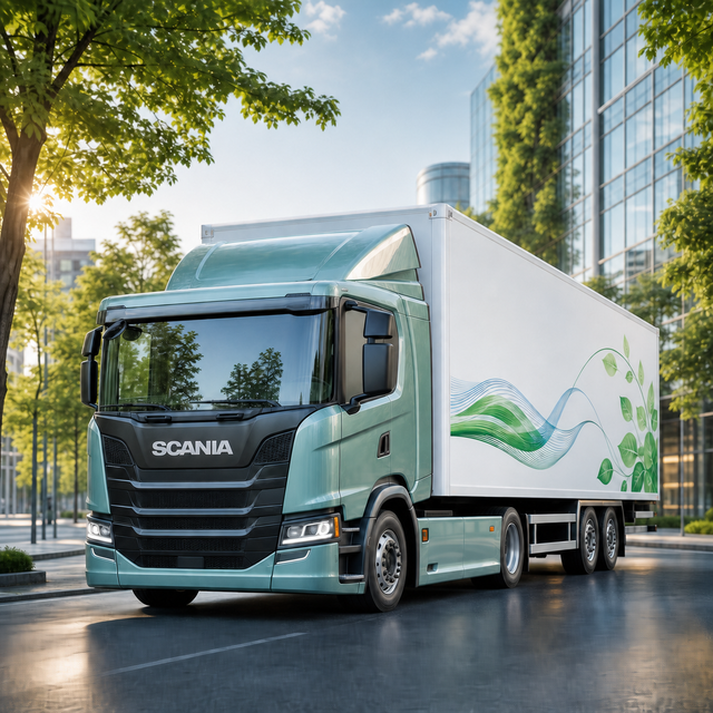Diamond Painting Elektrische Scania in de Stad – volledig origineel vrachtwagenontwerp