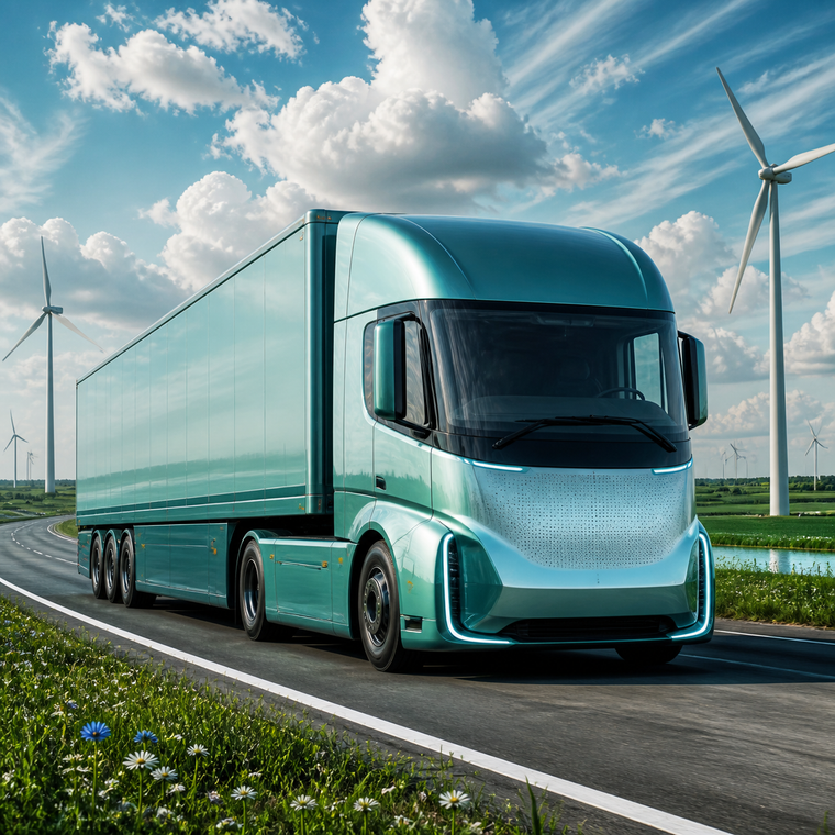 Diamond Painting Elektrische Vrachtwagen bij Windmolens – volledig origineel vrachtwagenontwerp
