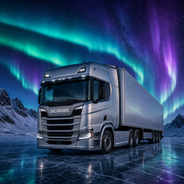 Diamond Painting Scania S-series onder het Noorderlicht – volledig origineel vrachtwagenontwerp