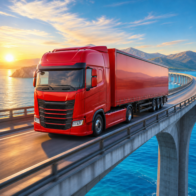 Diamond Painting Vrachtwagen op de Kustbrug – volledig origineel vrachtwagenontwerp