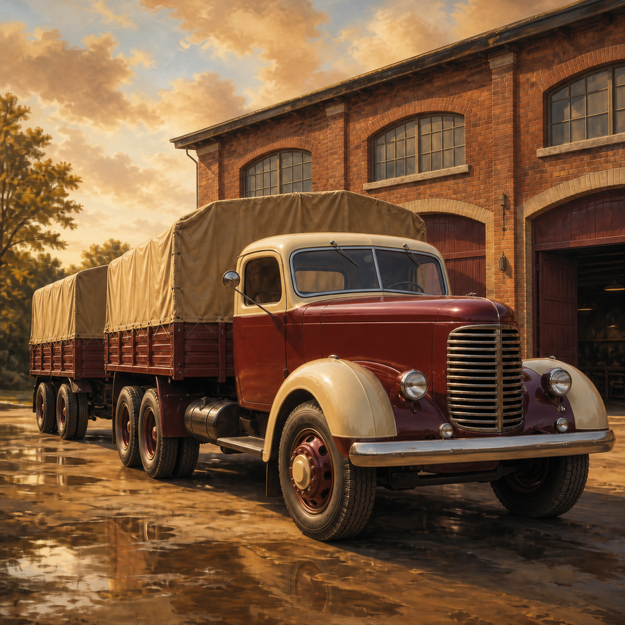 Diamond Painting Vrachtwagen bij de Oude Garage – volledig origineel vrachtwagenontwerp
