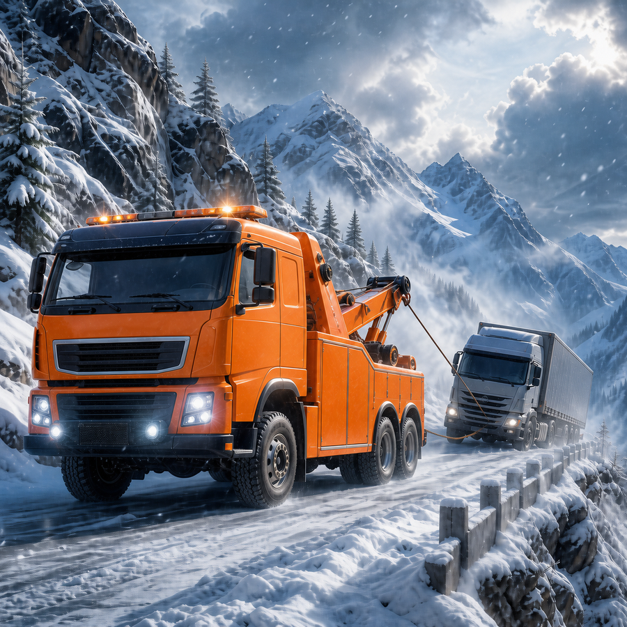 Diamond Painting Vrachtwagenberging in de Sneeuw – volledig origineel vrachtwagenontwerp