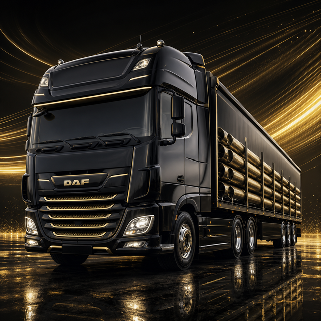 Diamond Painting Zwarte DAF XG+ met Gouden Licht – volledig origineel vrachtwagenontwerp