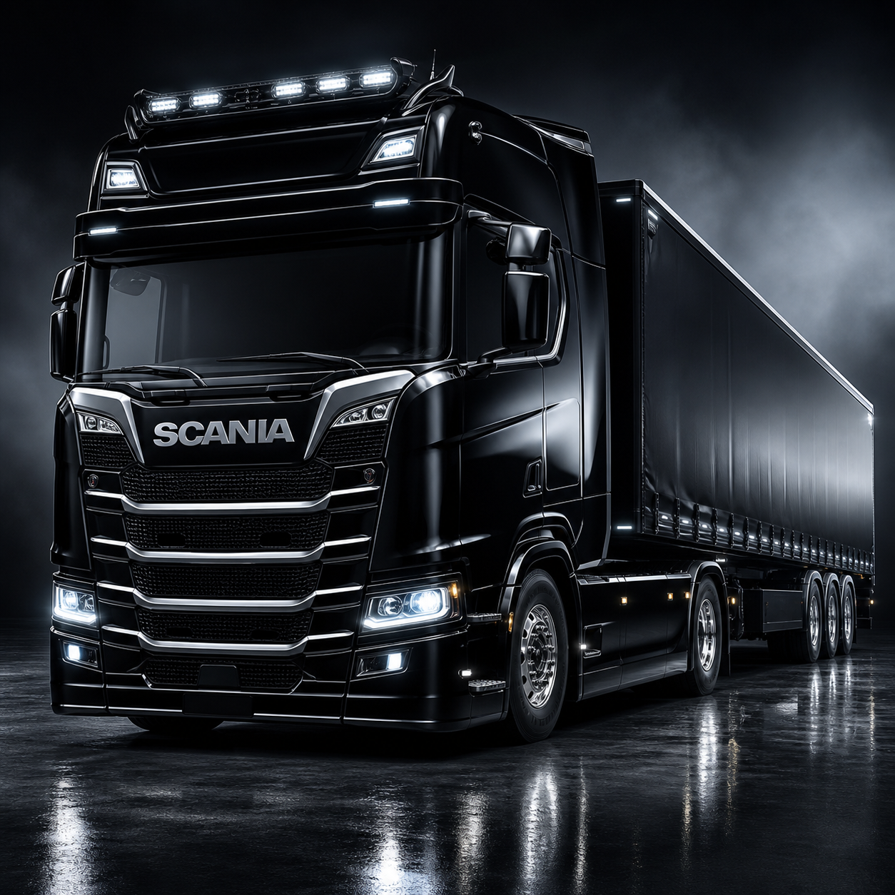 Diamond Painting Zwarte Scania S-series met Chroom – volledig origineel vrachtwagenontwerp