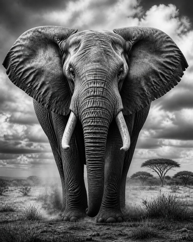Diamond Painting Olifant Zwart Wit – volledig zwart-witontwerp