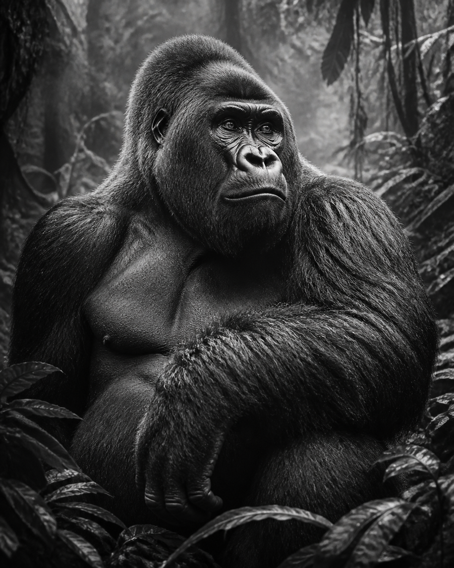 Diamond Painting Gorilla Portret Zwart Wit – volledig zwart-witontwerp