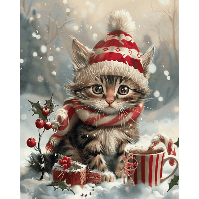 diamond painting - feestelijk katje – afbeelding 1