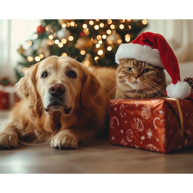 diamond painting - kat en hond tijdens kerstmis – afbeelding 1