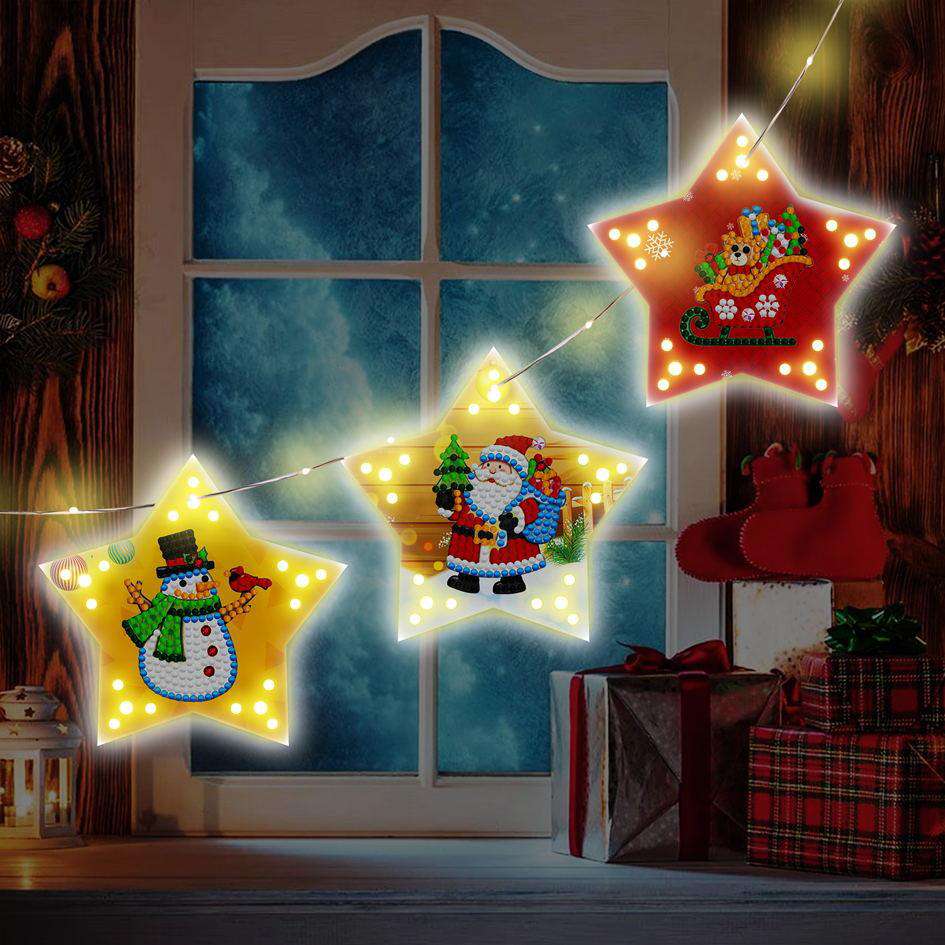 diamond painting kerst slee pop man – kerst verlichting – afbeelding 2