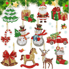 diamond painting kerst sleutelhangers - 12 stuks – afbeelding 1