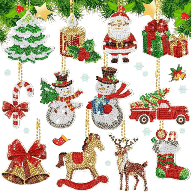diamond painting kerst sleutelhangers - 12 stuks – afbeelding 1