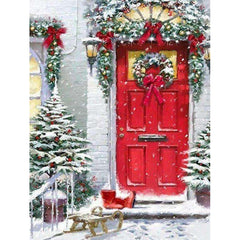 diamond painting - kerst sneeuw rode deur – afbeelding 1