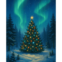 diamond painting - kerstboom en noorderlicht – afbeelding 1