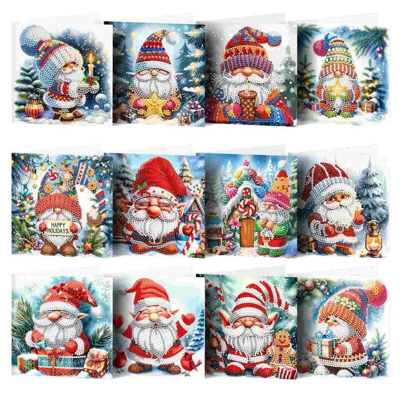 diamond painting kerstkaarten - kerstkabouters – 12 stuks – afbeelding 1