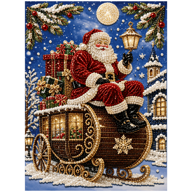 diamond painting - kerstman op zijn slee - premium parel diamond painting – afbeelding 1