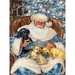 diamond painting - kerstman - puppies – afbeelding 1