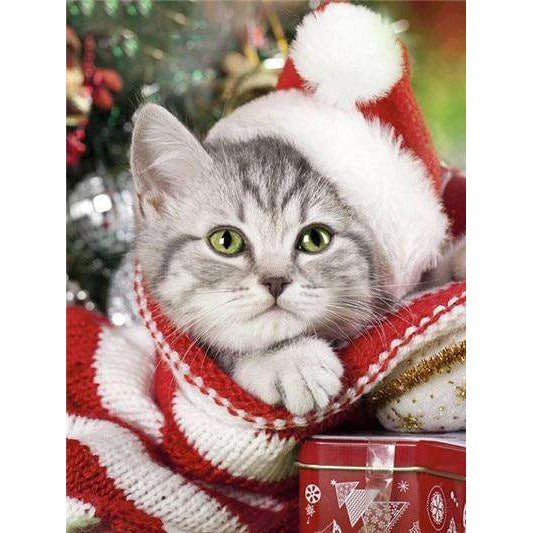 diamond painting - kitten kerstmis – afbeelding 1
