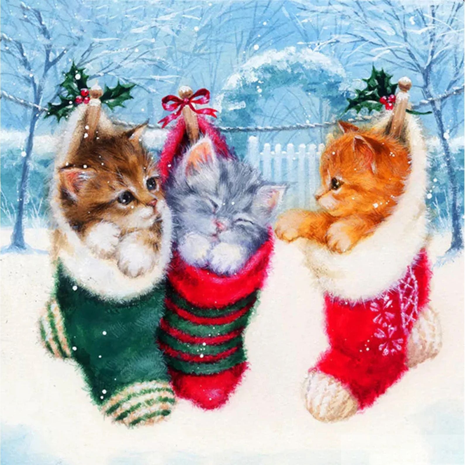 diamond painting - kittens in kerstsok – afbeelding 1